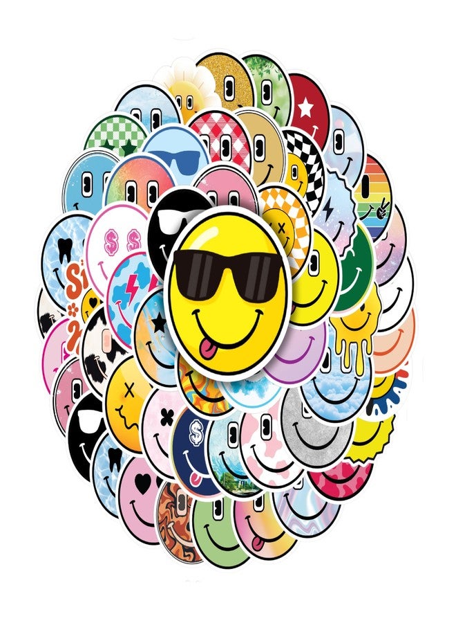 SOLMAY Smiley Face Decal Pack - 50Pcs Waterproof Vinyl Aesthetic Stickers for Laptop, Water Bottle, Phone, Scrapbook, Journaling, DIY Crafts | Happy Emoji Design Set - Image 1